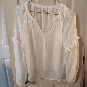 a new day White Ruffled Blouse w/ Gold Threading - XS - NWT